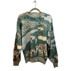 Crossings golf sweater men’s M 100% cotton. Golf course and spectators print
